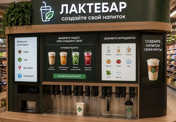 «Перекрёсток» тестирует станцию для кастомизированных напитков «Лактебар»