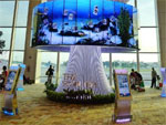 Информационные киоски и цилиндрическая видеостена в аэропорте Сингапура